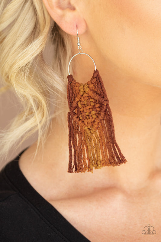 Paparazzi Macrame Rainbow - Brown Earrings