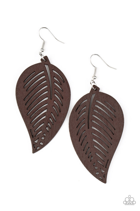 Paparazzi Tropical Foliage - Brown Earrings