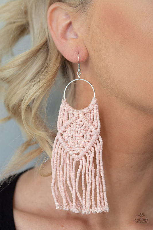 Paparazzi Macrame Rainbow - Pink Earrings