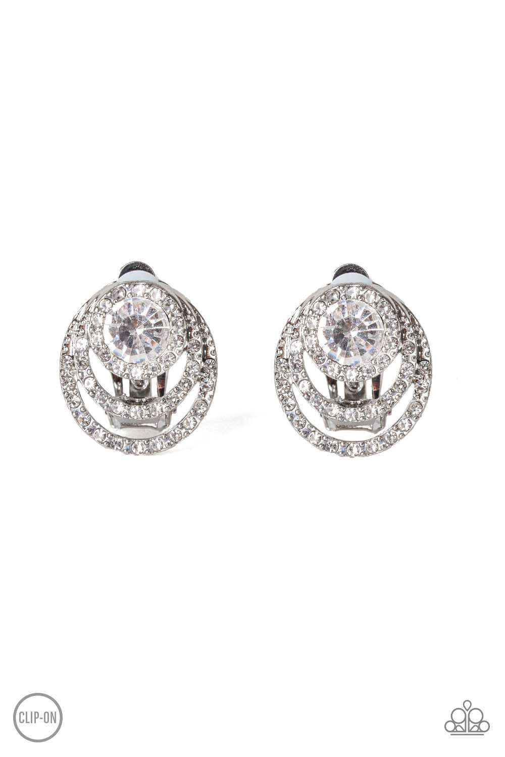 Paparazzi Epic Epicenter - White Clip-On Earrings