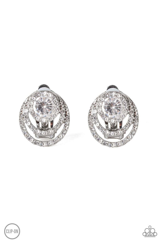 Paparazzi Epic Epicenter - White Clip-On Earrings