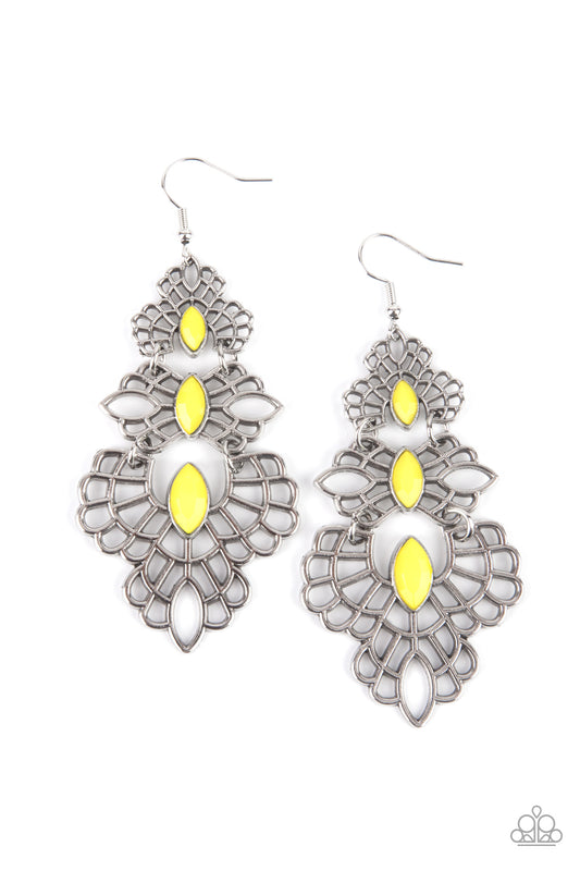 Paparazzi Flamboyant Frills - Yellow Earrings