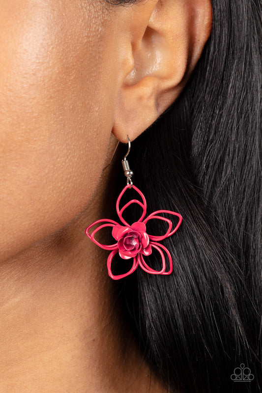 Paparazzi Botanical Bonanza - Pink Flower Earrings