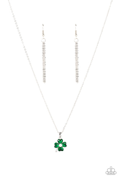 Paparazzi Kiss Me, Im Irish - Silver Green Necklace