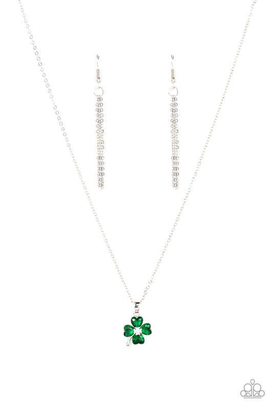 Paparazzi Kiss Me, Im Irish - Silver Green Necklace