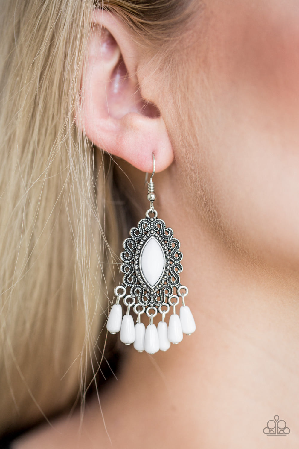 Paparazzi Private Villa - White Earrings