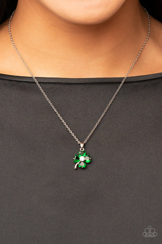 Paparazzi Kiss Me, Im Irish - Silver Green Necklace