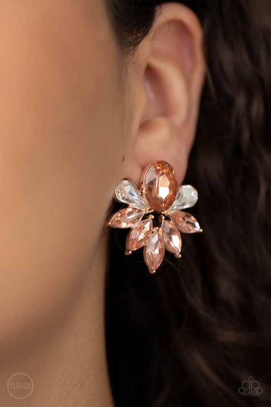 Paparazzi Fearless Finesse - Rose Gold Clip On Earrings