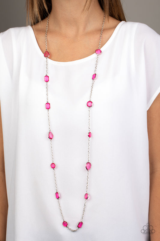 Paparazzi Glassy Glamorous - Pink Necklace