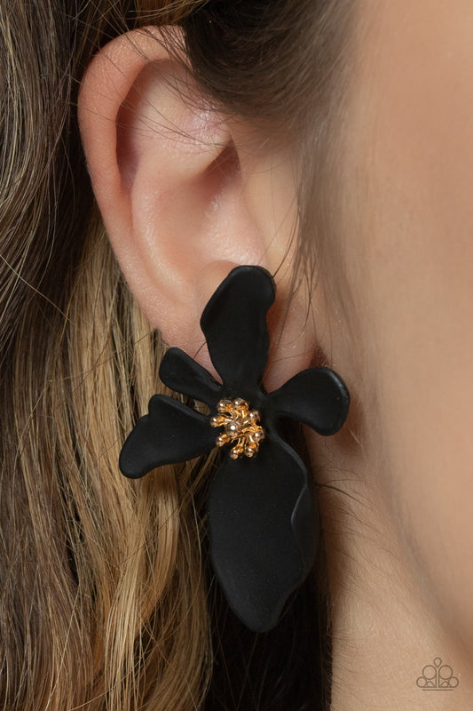 Paparazzi Hawaiian Heiress - Black Flower Earrings