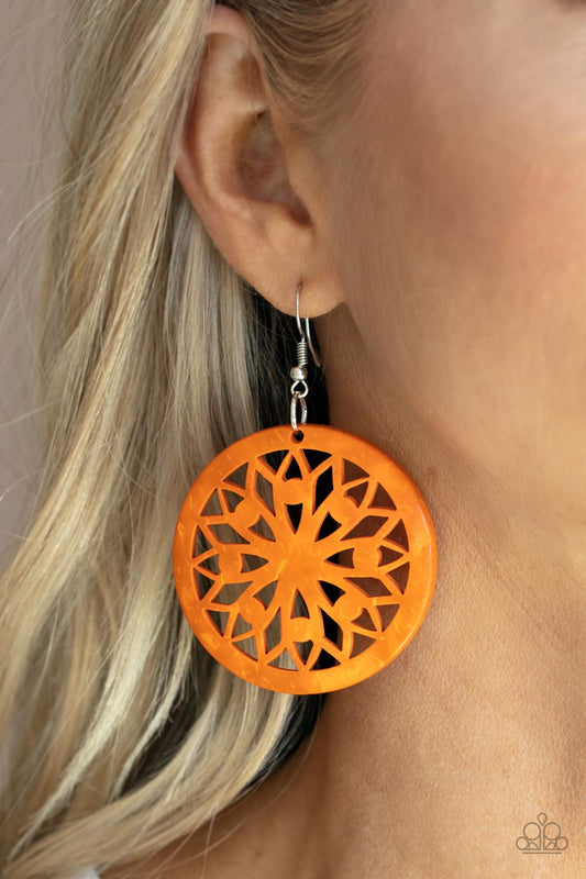 Paparazzi Ocean Canopy - Orange Wood Earrings