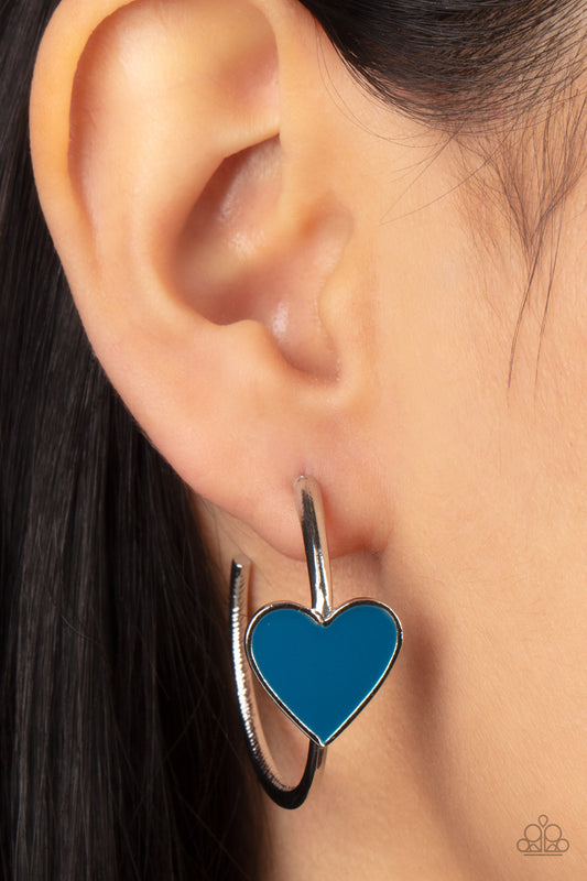 Paparazzi Kiss Up - Blue Heart Hoop Earrings