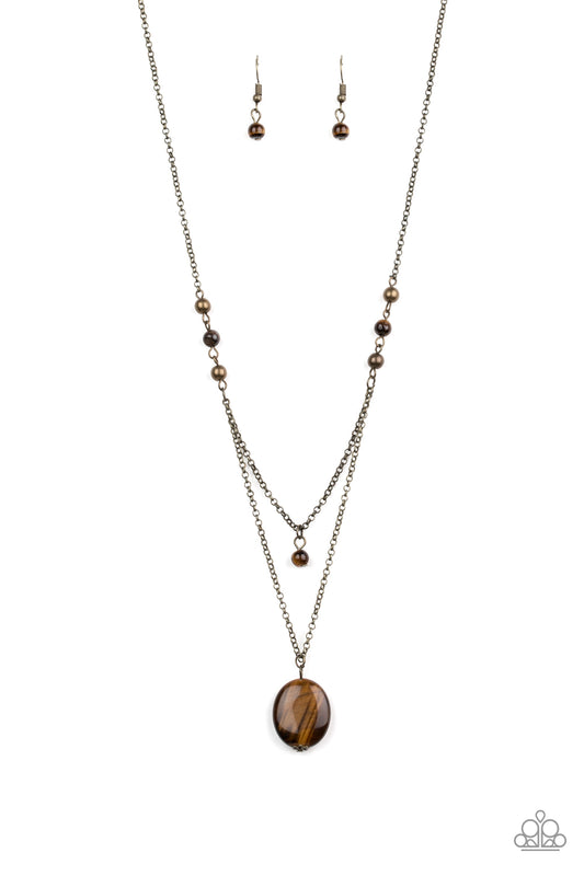 Paparazzi Time To Hit The ROAM - Brass Brown Necklace