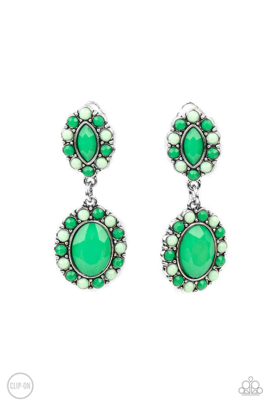 Paparazzi Positively Pampered - Green Clip - On Earrings