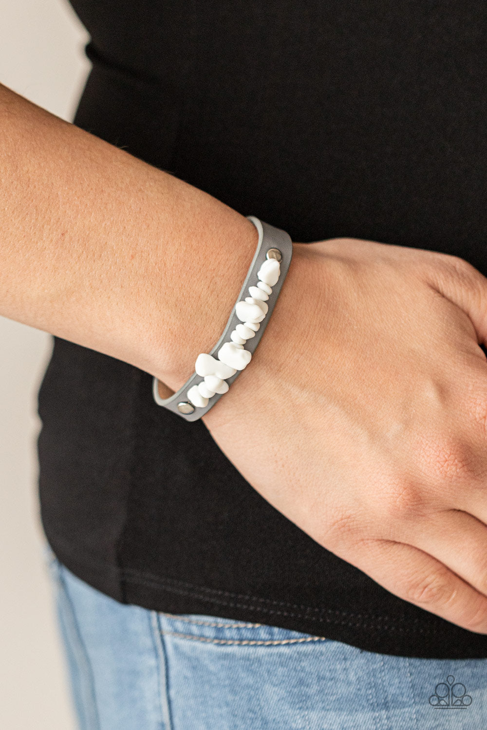 Paparazzi Pebble Paradise - Silver White Urban Wrap Bracelet