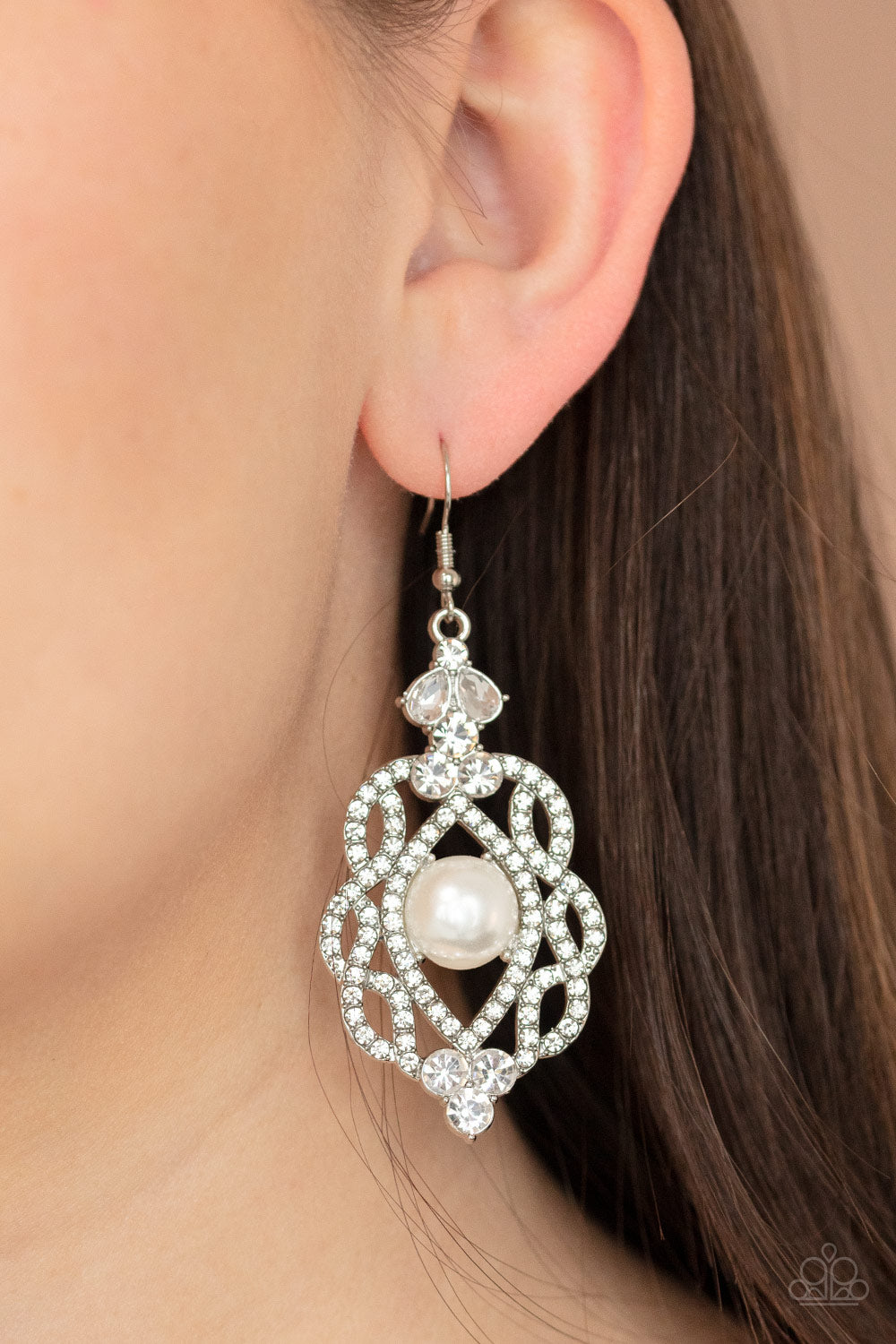 Paparazzi Rhinestone Renaissance - White Earrings