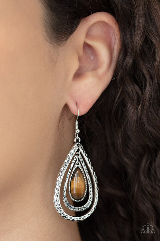 Paparazzi Teardrop Torrent - Brown Earrings