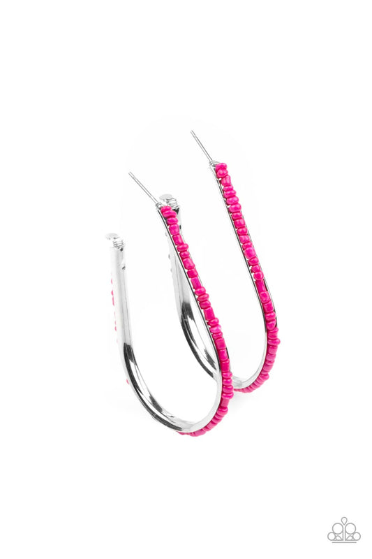 Paparazzi Beaded Bauble - Pink Hoop Earrings