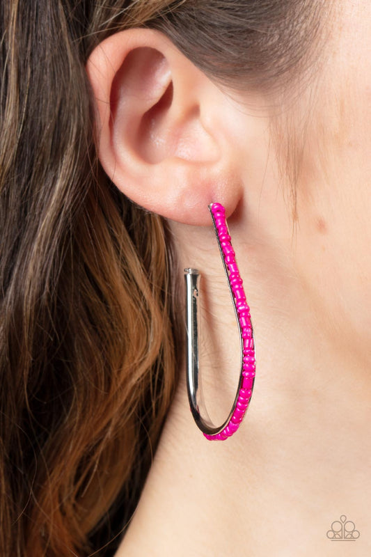 Paparazzi Beaded Bauble - Pink Hoop Earrings