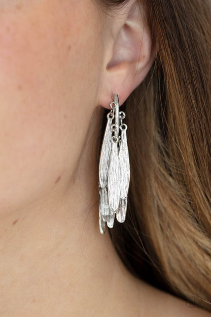 Paparazzi Pursuing The Plumes - Silver Earrings