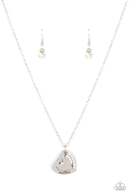 Paparazzi Happily Heartwarming - White Mom Heart Necklace