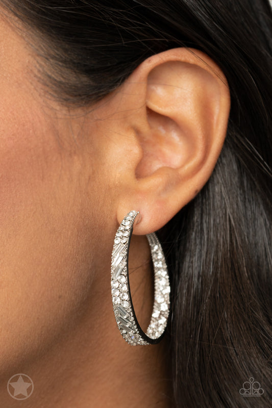 Paparazzi GLITZY By Association - White Hoop Earrings