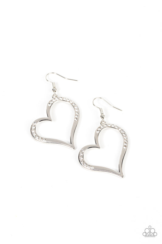 Paparazzi Tenderhearted Twinkle - White Heart Earrings