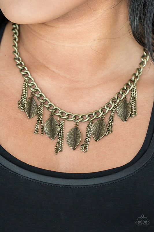 Paparazzi Serenely Sequoia - Brass Leaf Necklace