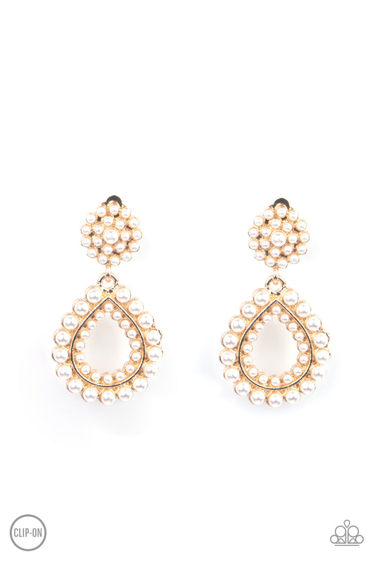 Paparazzi Discerning Droplets - Gold Clip On Earrings