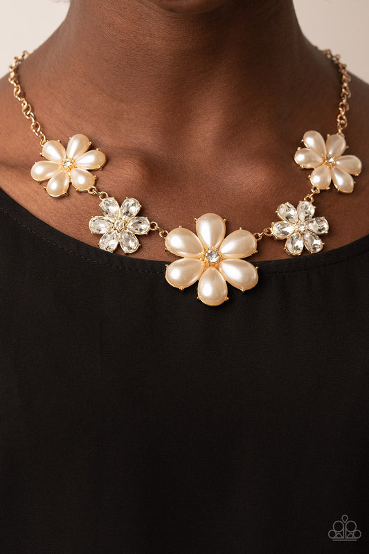 Paparazzi Fiercely Flowering - Gold White Necklace