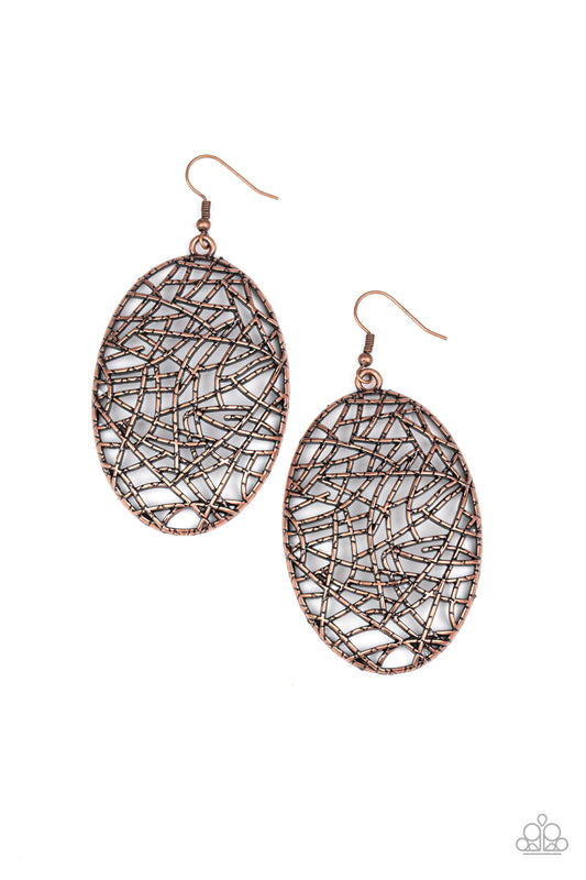 Paparazzi Way Out Of Line - Copper Earrings