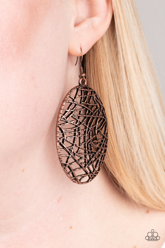 Paparazzi Way Out Of Line - Copper Earrings