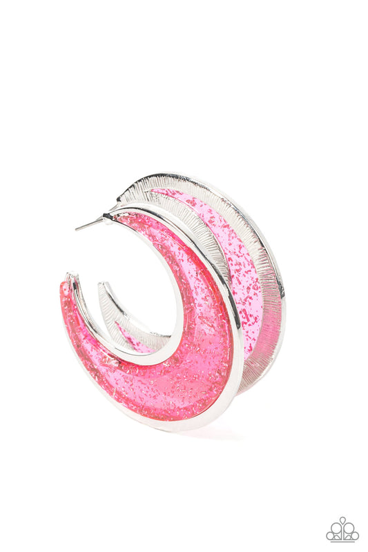 Paparazzi Charismatically Curvy - Pink Hoop Earrings