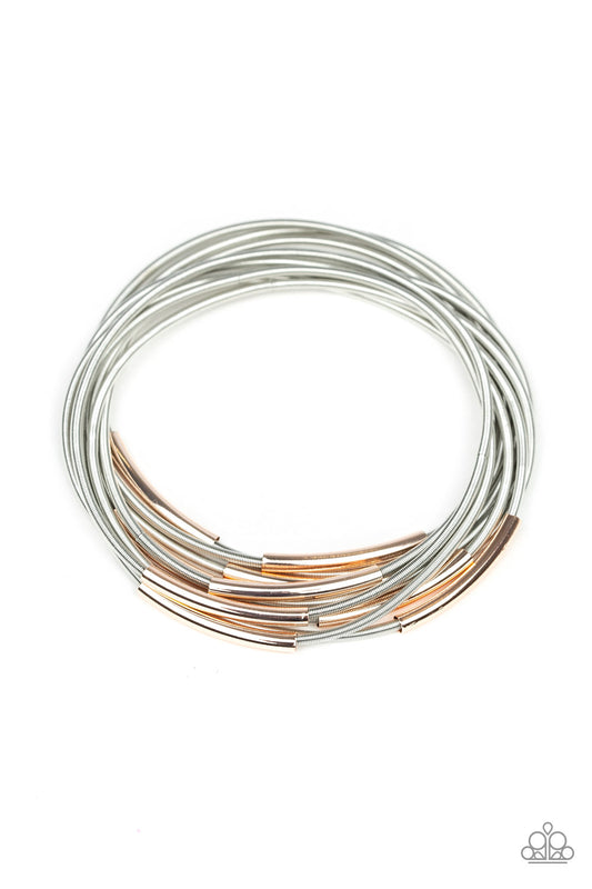 Paparazzi Stretch Your Boundaries - Silver Rose Gold Bracelet