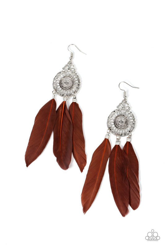 Paparazzi Pretty in PLUMES - Brown Feather Earrings