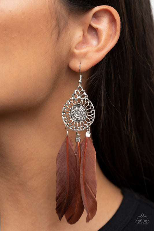 Paparazzi Pretty in PLUMES - Brown Feather Earrings