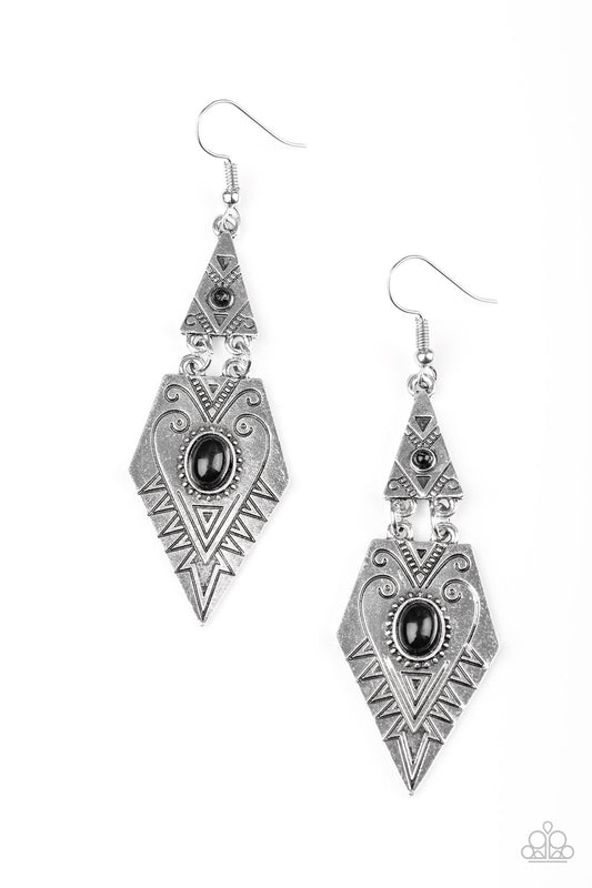 Paparazzi Drifting Dunes - Black Earrings