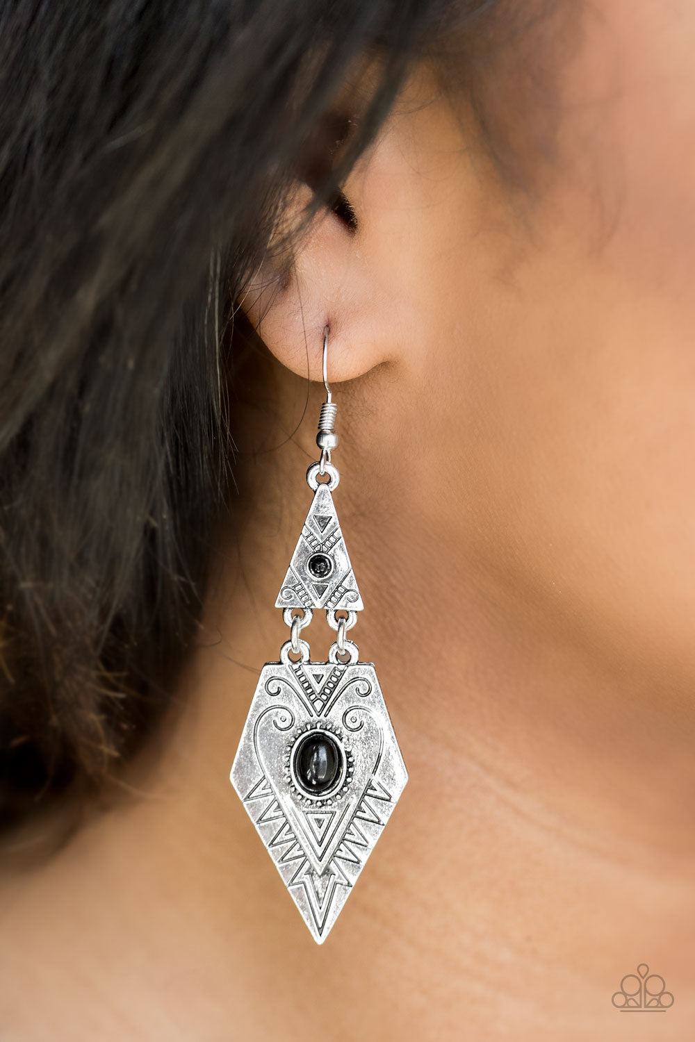Paparazzi Drifting Dunes - Black Earrings
