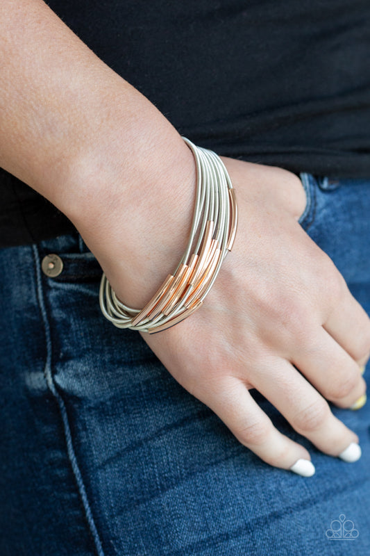 Paparazzi Stretch Your Boundaries - Silver Rose Gold Bracelet