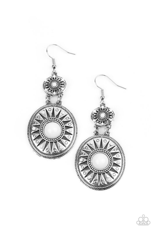 Paparazzi Temple Of The Sun - White Earrings