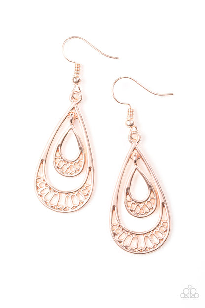 Paparazzi REIGNed Out - Rose Gold Earrings