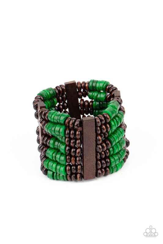 Paparazzi Vacay Vogue - Green Wood Bracelet