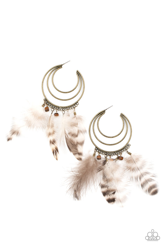 Paparazzi Freely Free Bird - Brass Feather Earrings