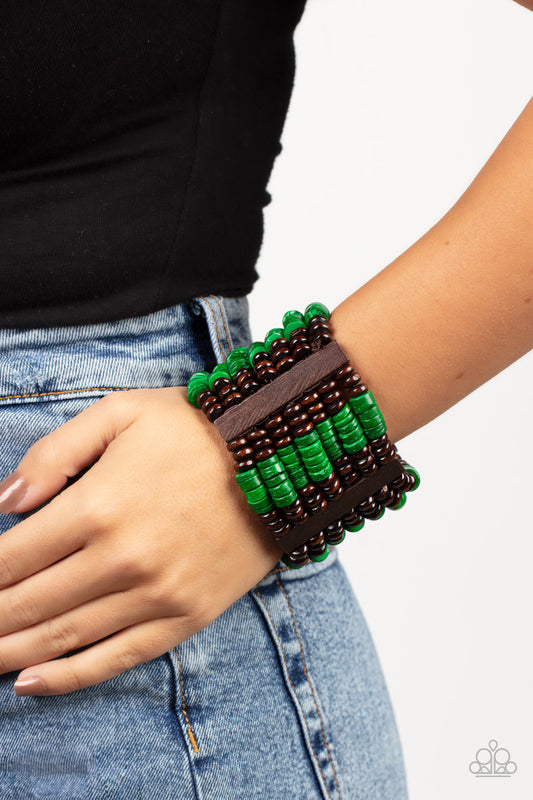 Paparazzi Vacay Vogue - Green Wood Bracelet