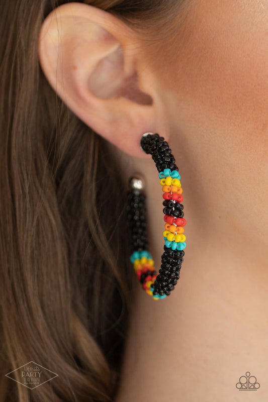 Paparazzi Bodaciously Beaded - Black Hoop Earrings