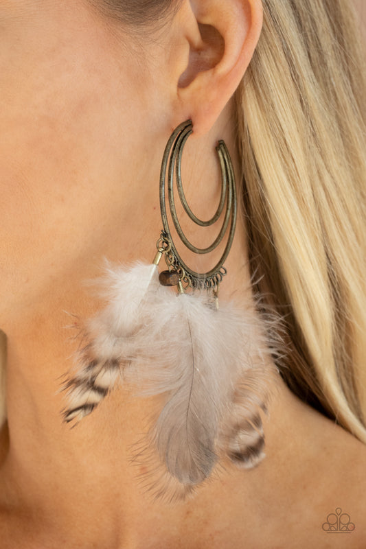 Paparazzi Freely Free Bird - Brass Feather Earrings