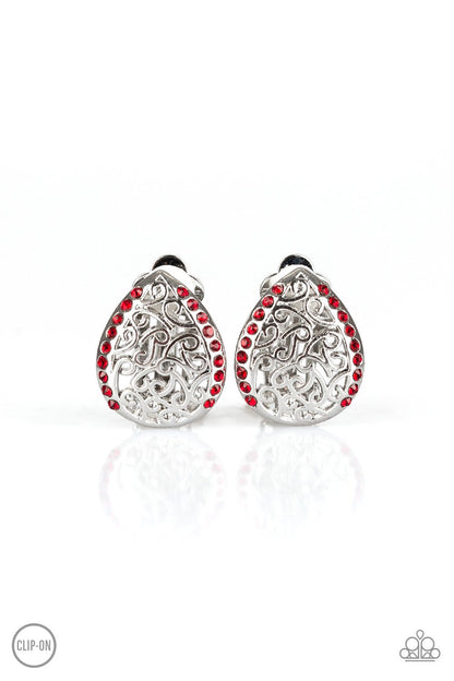 Paparazzi Garden Date - Red Clip-On Earrings