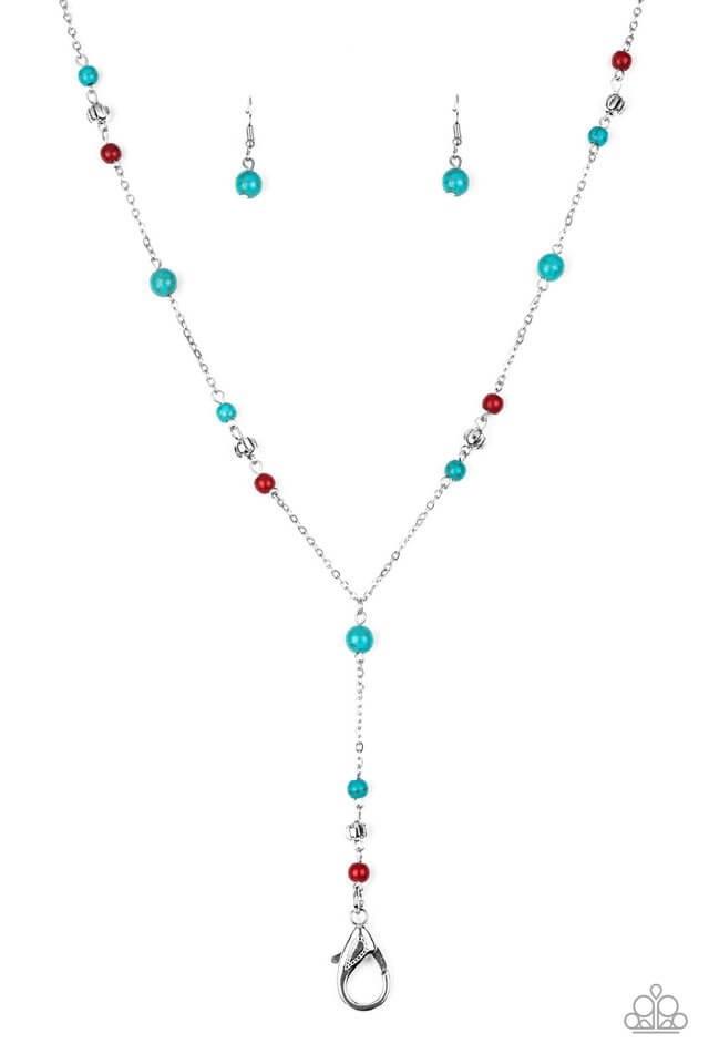 Paparazzi Sandstone Savannah's - Multi Red Blue Lanyard Necklace